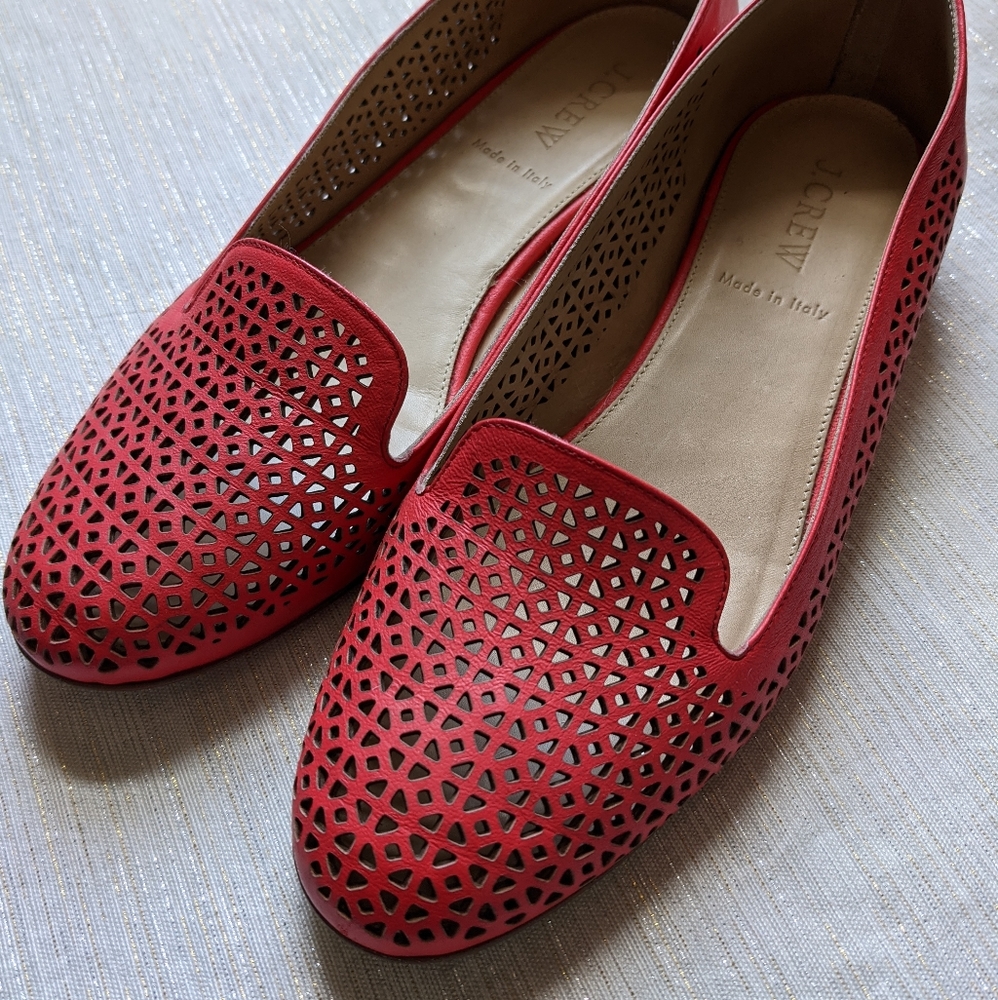 J crew perforated loafers red sz 6.5